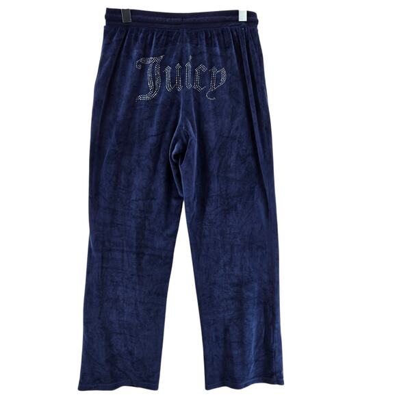 Juicy Couture Velour Pants Womens Medium Blue Straight Leg Crop High Rise Bling - Picture 1 of 9